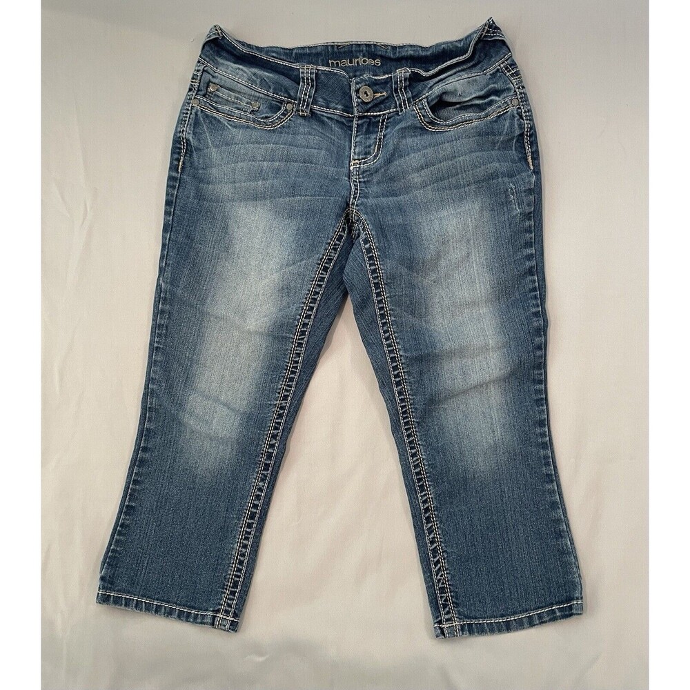Maurice’s Capri Jeans Women 3/4 Blue Embroidered Pockets